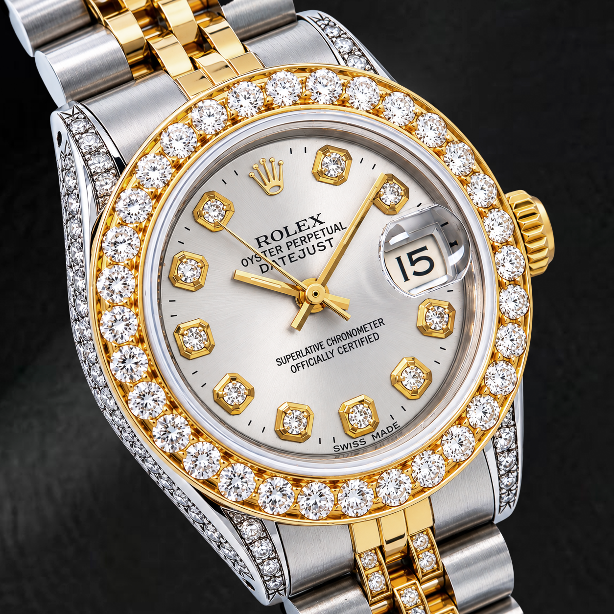 Rolex Datejust 69173 26 mm Silbernes Diamantzifferblatt Bicolor Jubilé-Armband Uhr