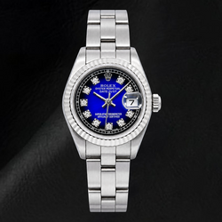Rolex Datejust 69174 26 mm Edelstahl-Uhr mit blauem Original-Diamantzifferblatt
