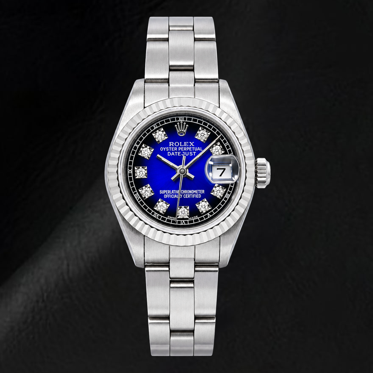 Rolex Datejust 69174 26 mm Edelstahl-Uhr mit blauem Original-Diamantzifferblatt