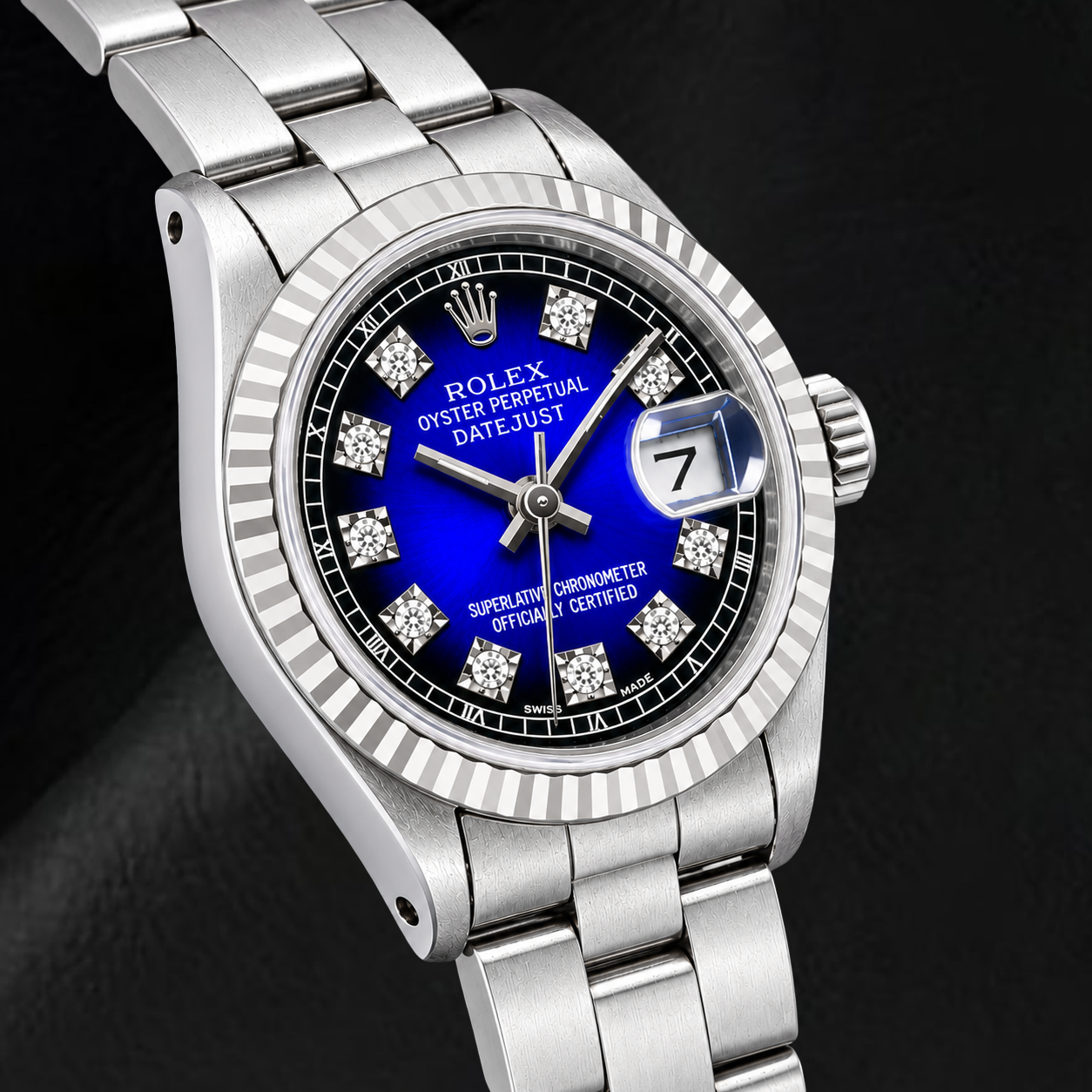Rolex Datejust 69174 26 mm Edelstahl-Uhr mit blauem Original-Diamantzifferblatt