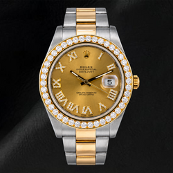Rolex Datejust II 41 mm 116333 Uhr mit Champagner-Diamantzifferblatt, römischen Ziffern und Diamantlünette