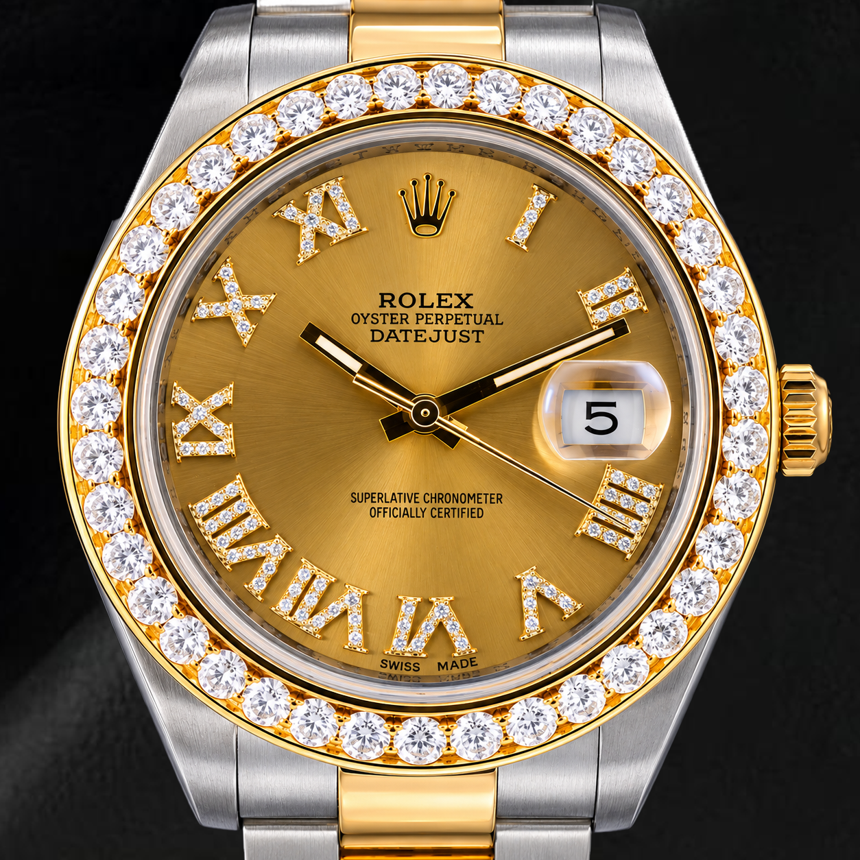 Rolex Datejust II 41 mm 116333 Uhr mit Champagner-Diamantzifferblatt, römischen Ziffern und Diamantlünette