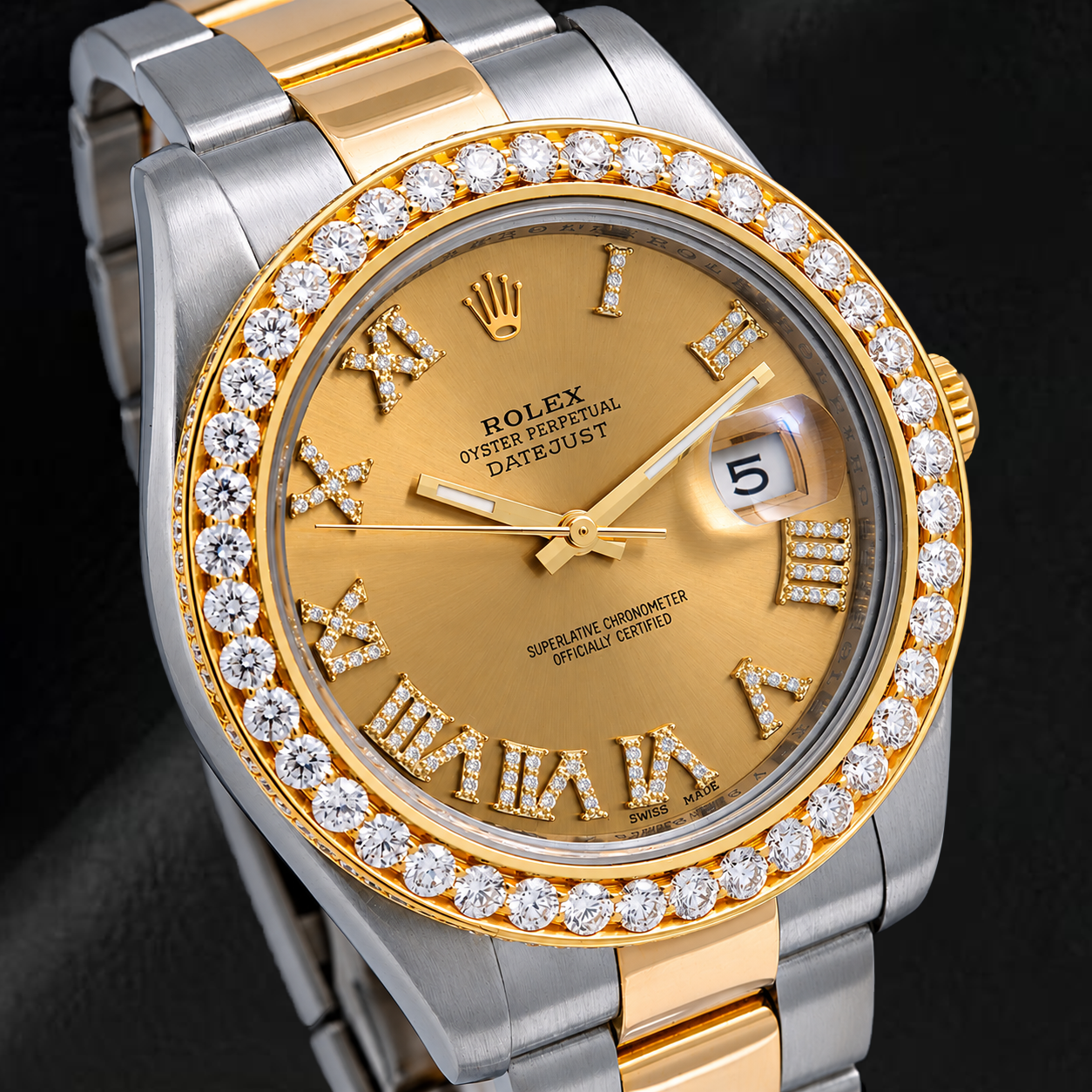 Rolex Datejust II 41 mm 116333 Uhr mit Champagner-Diamantzifferblatt, römischen Ziffern und Diamantlünette