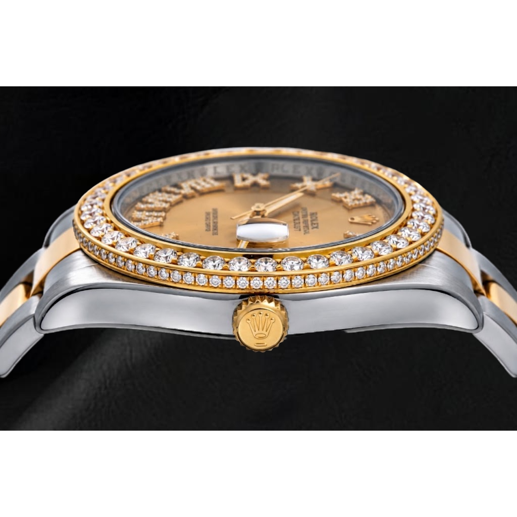 Rolex Datejust II 41 mm 116333 Uhr mit Champagner-Diamantzifferblatt, römischen Ziffern und Diamantlünette