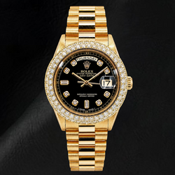 Rolex Day-Date 1803 36mm Gelbgold Uhr mit schwarzem Diamantzifferblatt