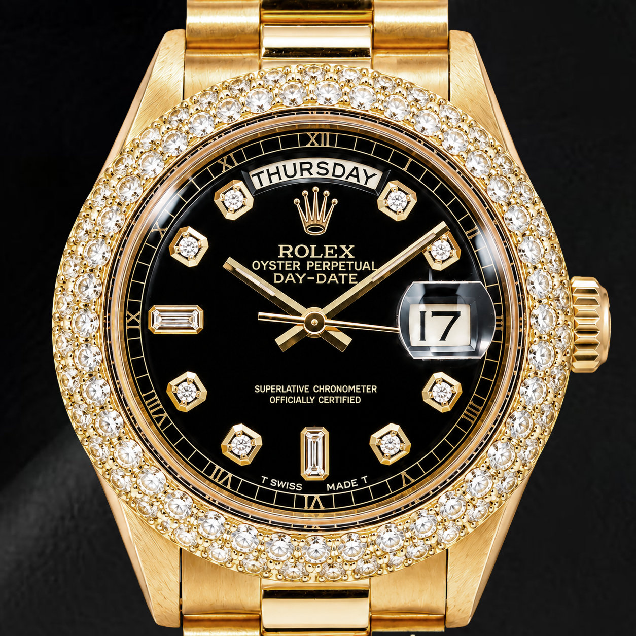 Rolex Day-Date 1803 36mm Gelbgold Uhr mit schwarzem Diamantzifferblatt