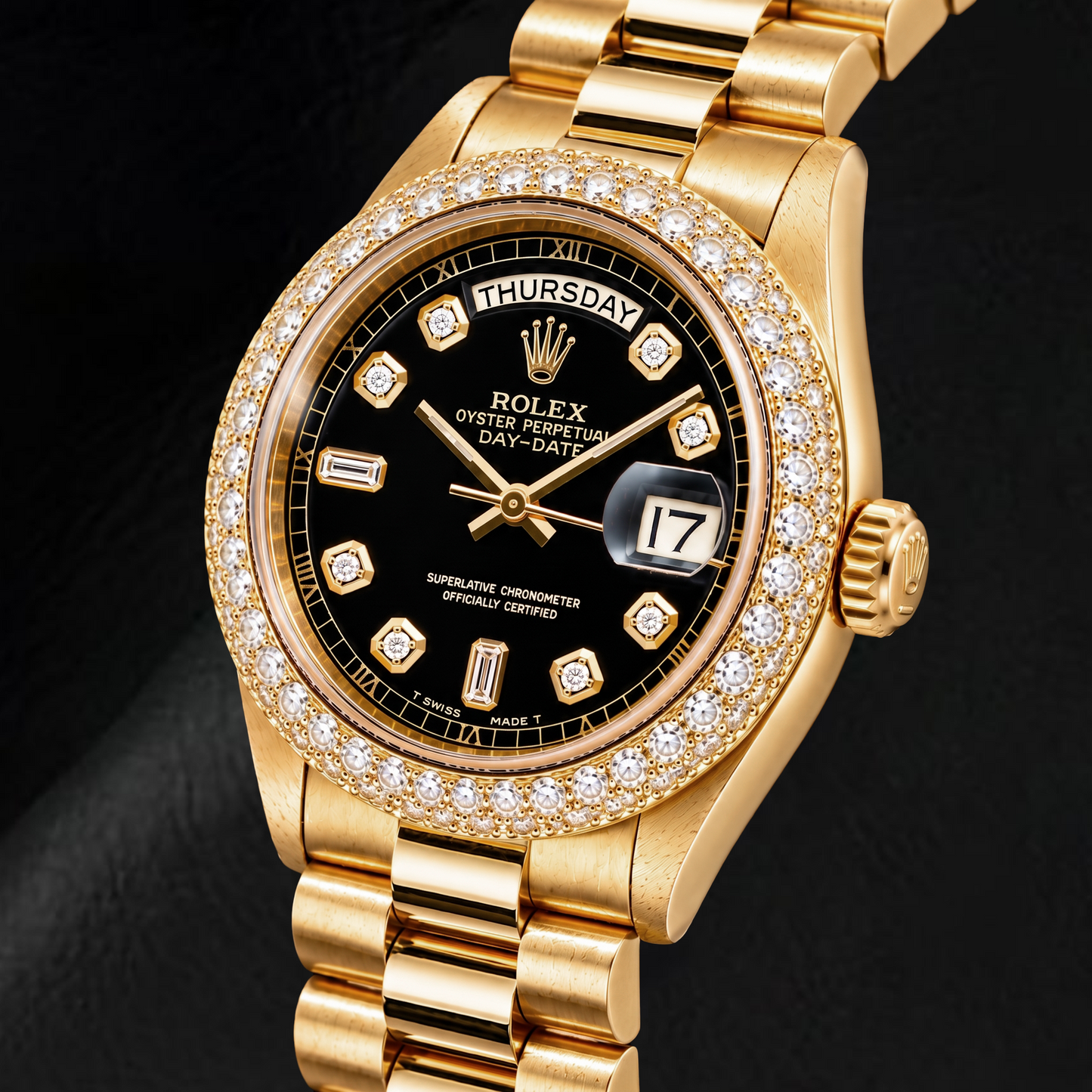 Rolex Day-Date 1803 36mm Gelbgold Uhr mit schwarzem Diamantzifferblatt