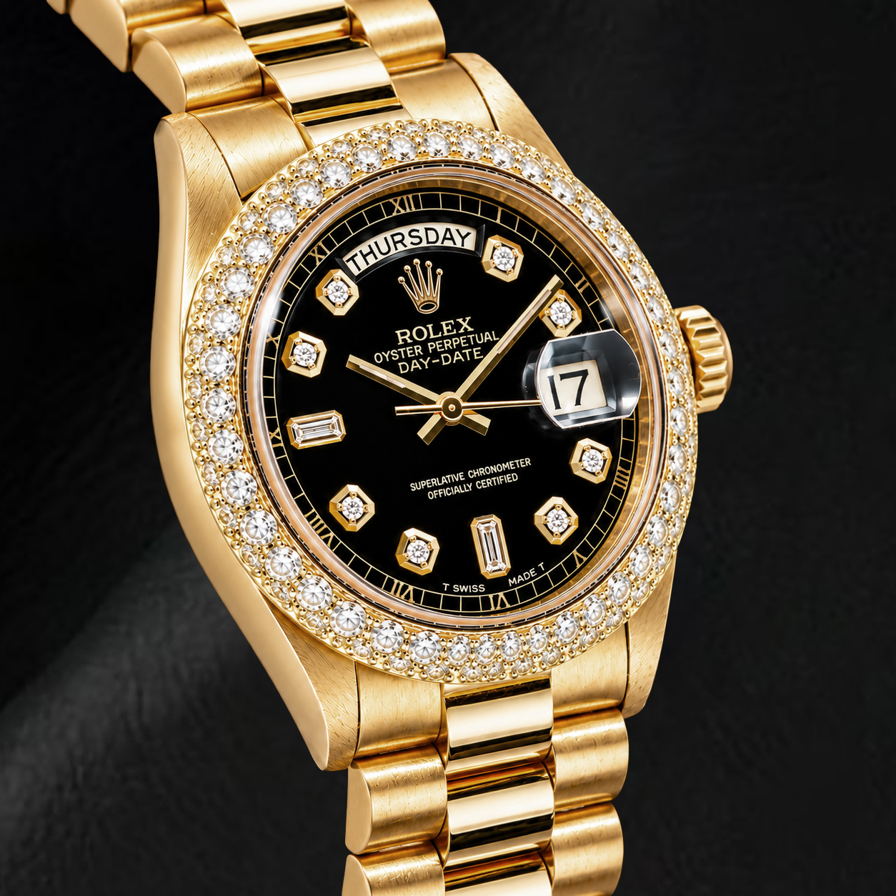 Rolex Day-Date 1803 36mm Gelbgold Uhr mit schwarzem Diamantzifferblatt