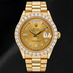 Rolex Day-Date 18038 36 mm Gelbgold Uhr, champagnerfarbenes Diamantzifferblatt mit Diamantkranz