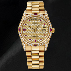 Rolex Day-Date 18038 36 mm Uhr aus Gelbgold mit Diamant-Pavé-Zifferblatt