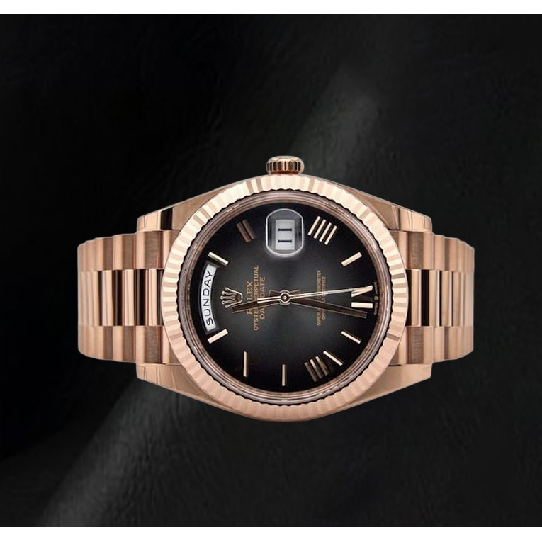 Rolex Day-Date 228235 40 mm Uhr aus Roségold mit schwarzem römischem Zifferblatt