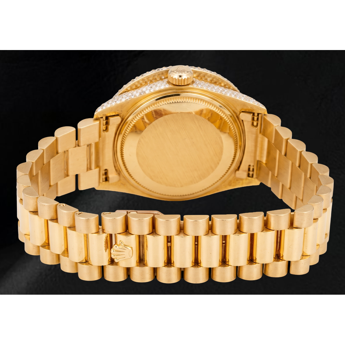 Rolex Day-Date 36 mm 1803 Gelbgold Uhr mit weißem Perlmutt-Diamantzifferblatt und römischen Ziffern