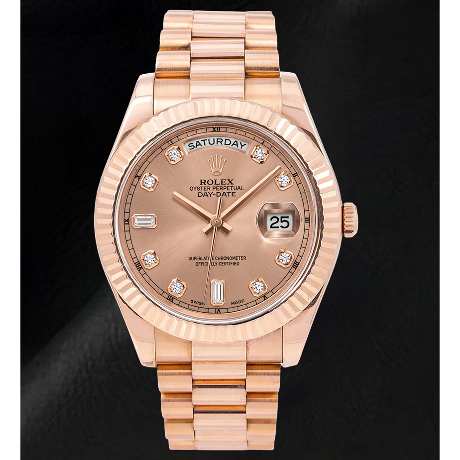 Rolex Day-Date II 218235 41 mm Lachsfarbenes Diamantzifferblatt Roségold Uhr