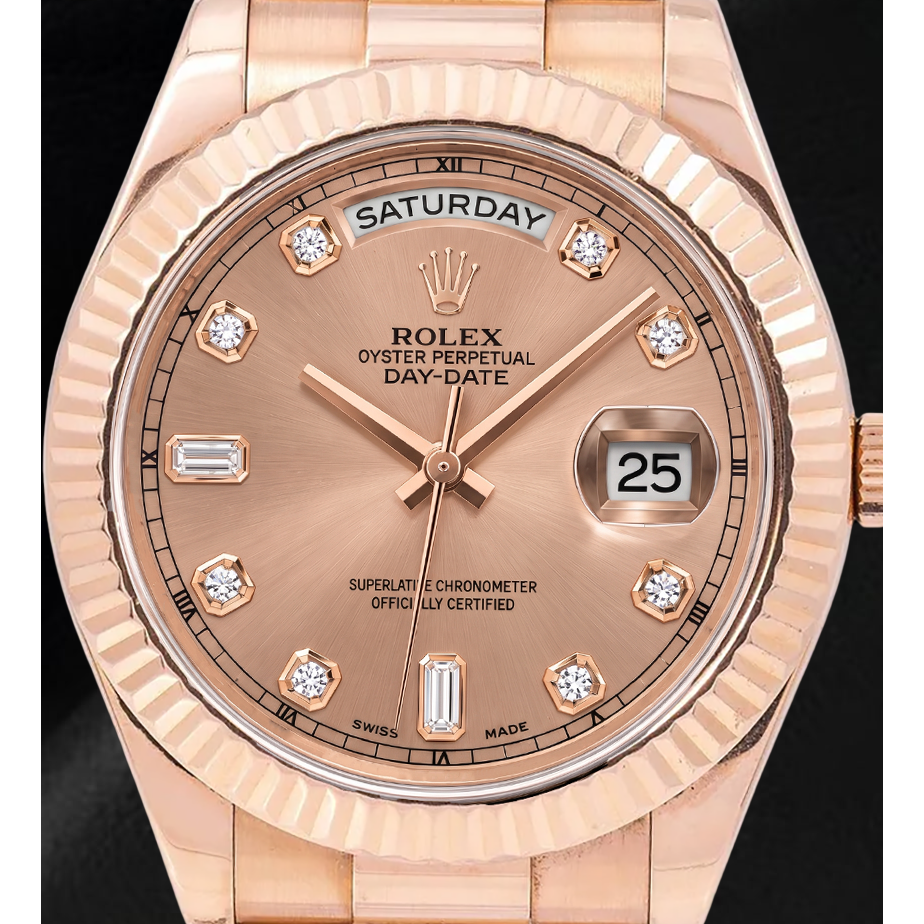 Rolex Day-Date II 218235 41 mm Lachsfarbenes Diamantzifferblatt Roségold Uhr
