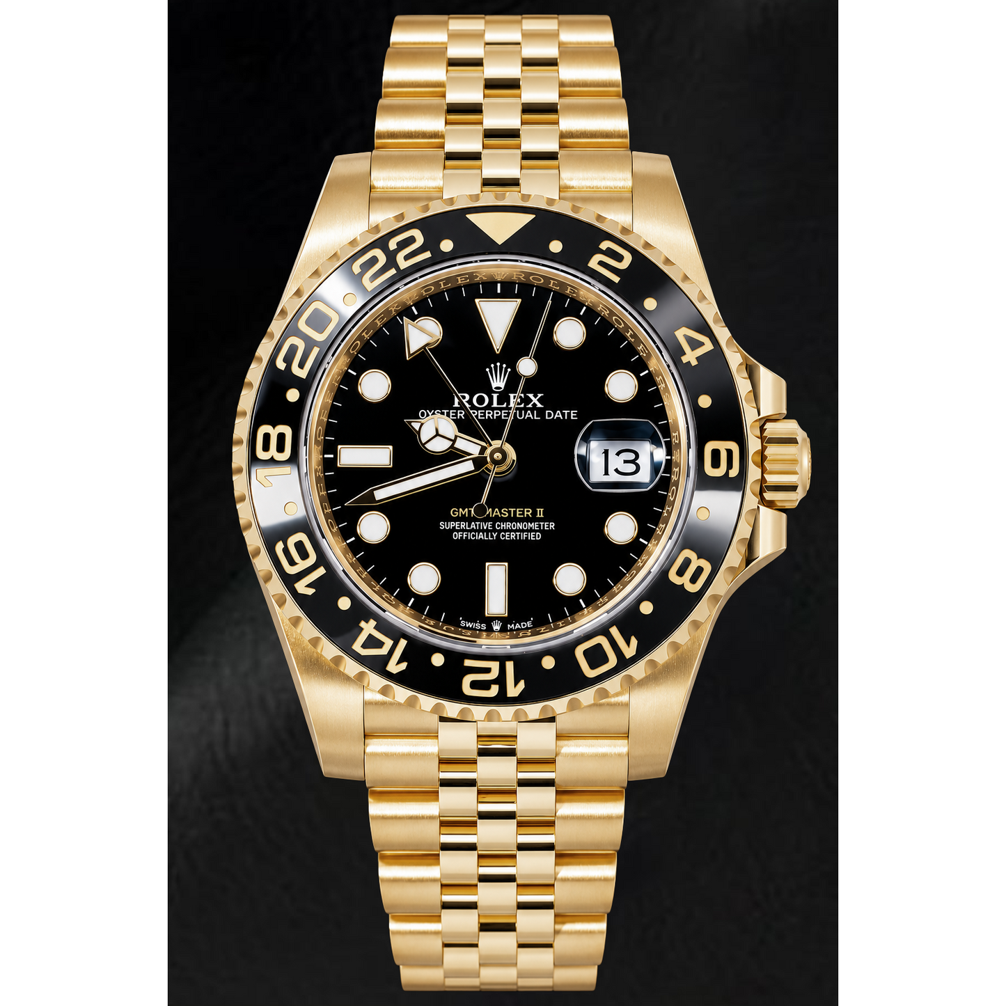 Rolex GMT-Master II 126718GRNR 40 mm Gelbgold-Uhr mit schwarzem Leuchtzifferblatt
