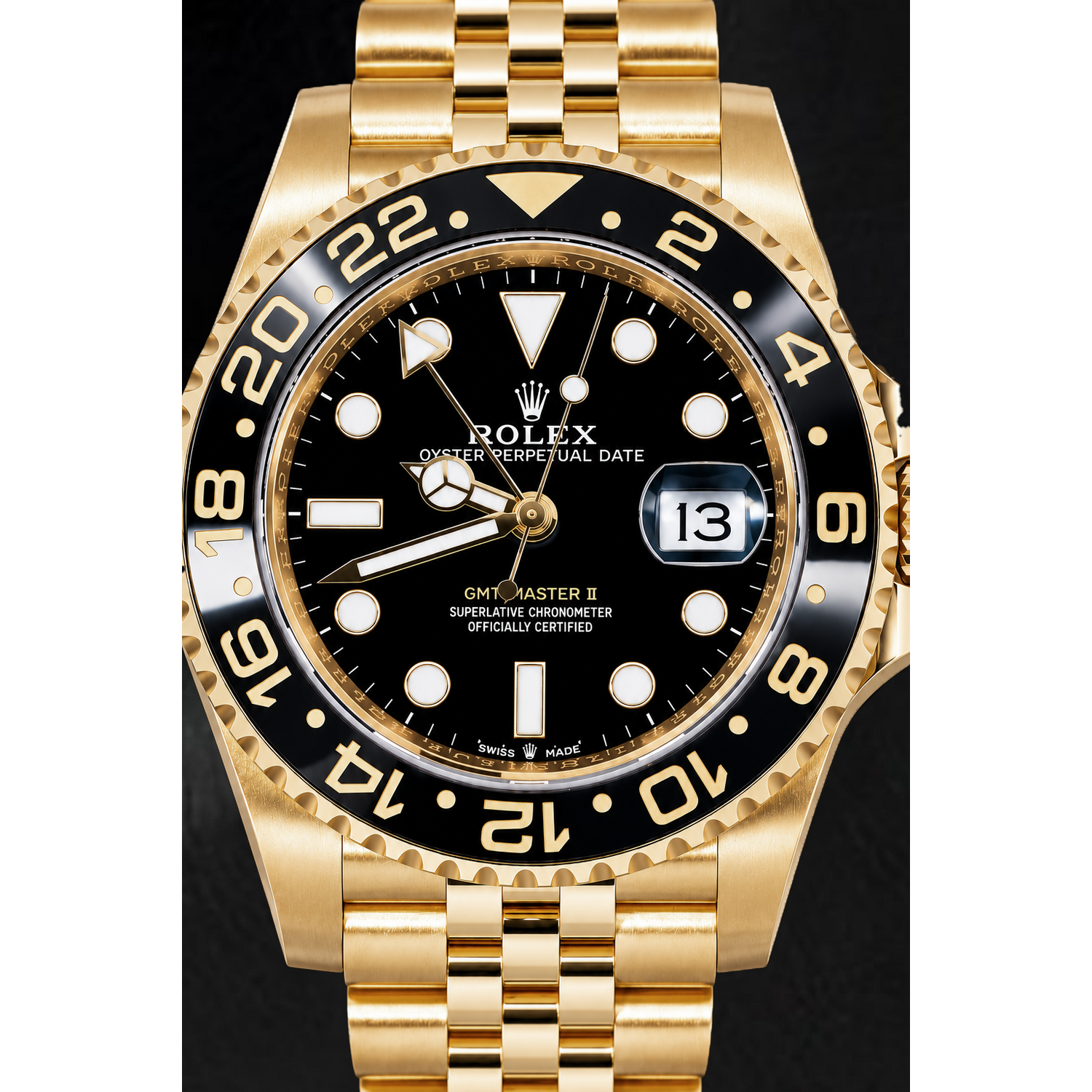 Rolex GMT-Master II 126718GRNR 40 mm Gelbgold-Uhr mit schwarzem Leuchtzifferblatt
