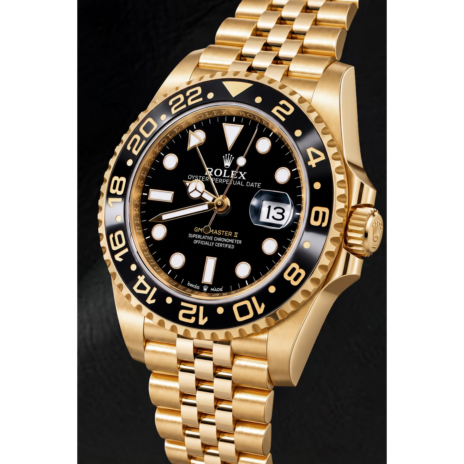 Rolex GMT-Master II 126718GRNR 40 mm Gelbgold-Uhr mit schwarzem Leuchtzifferblatt