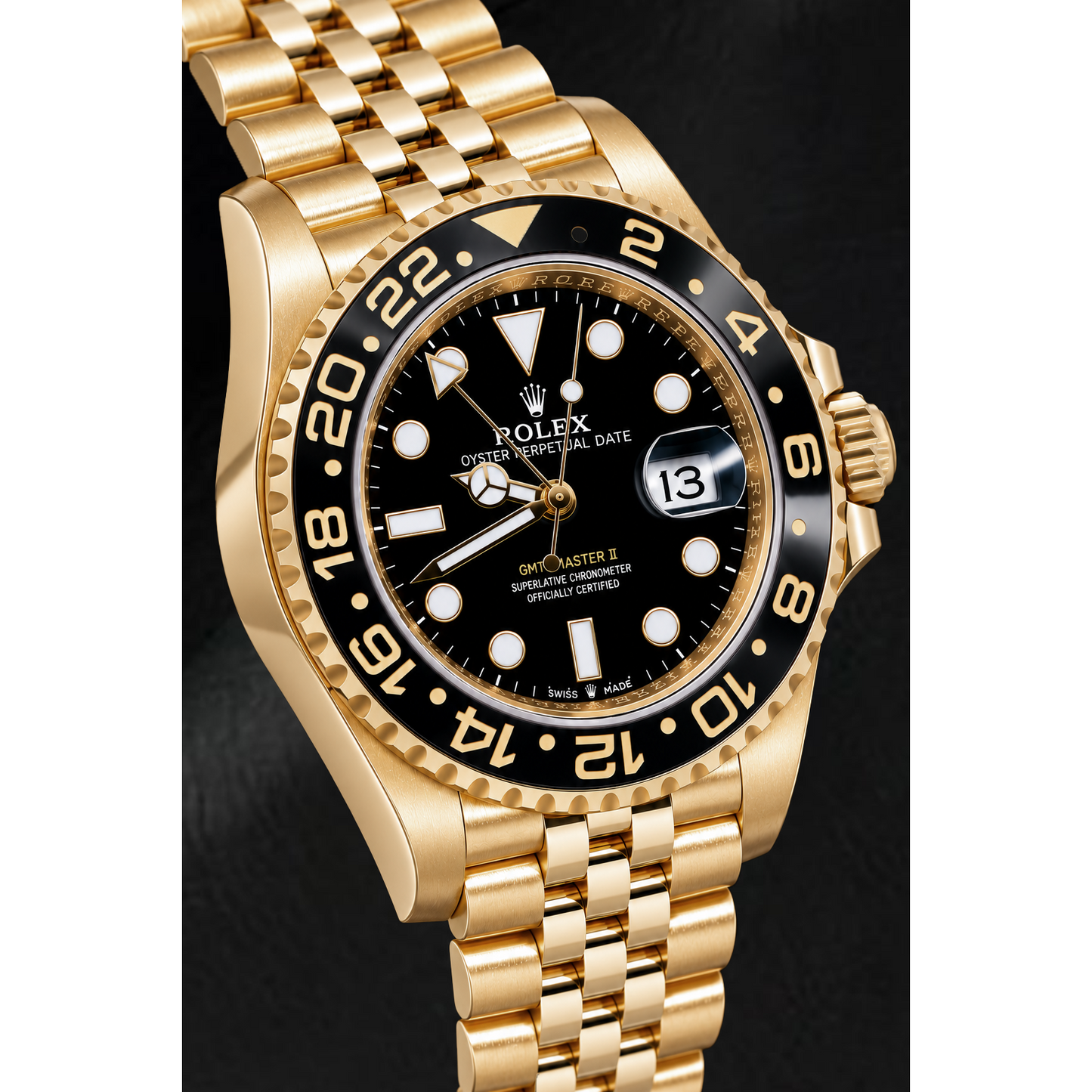 Rolex GMT-Master II 126718GRNR 40 mm Gelbgold-Uhr mit schwarzem Leuchtzifferblatt