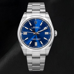 Rolex Oyster Perpetual 124300 41 mm Armbanduhr aus Edelstahl mit blauem Leuchtzifferblatt