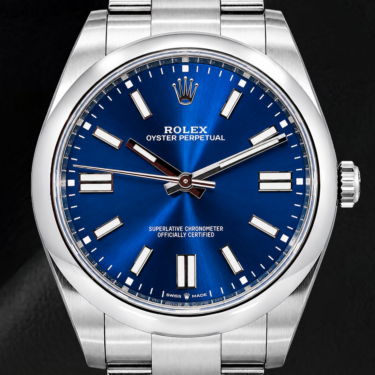 Rolex Oyster Perpetual 124300 41 mm Armbanduhr aus Edelstahl mit blauem Leuchtzifferblatt