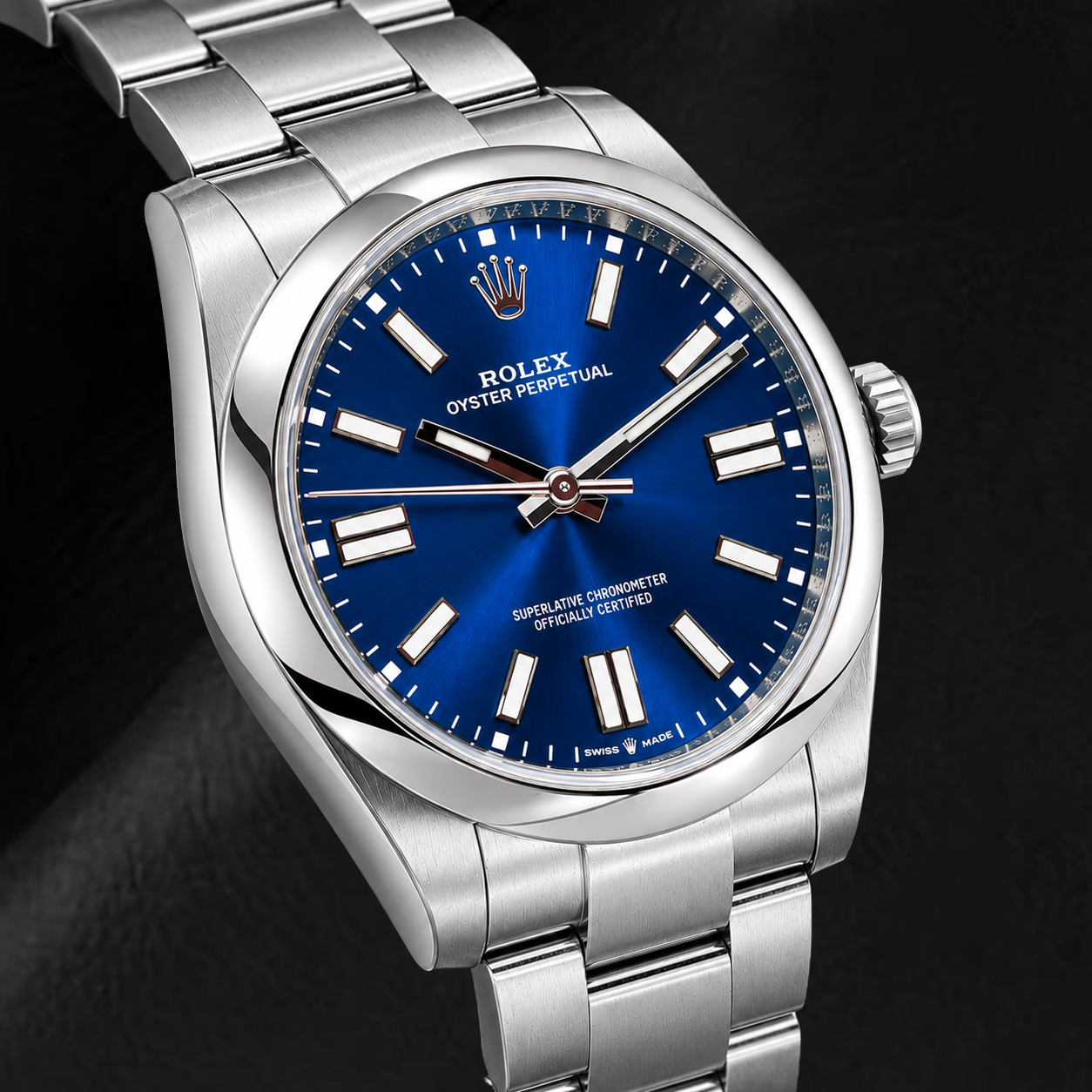Rolex Oyster Perpetual 124300 41 mm Armbanduhr aus Edelstahl mit blauem Leuchtzifferblatt