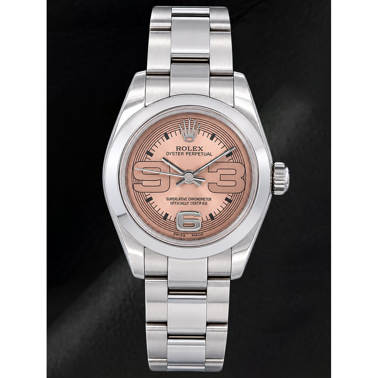 Rolex Oyster Perpetual 176200 26 mm Edelstahl Armbanduhr mit lachsfarbenem Zifferblatt und arabischen Ziffern