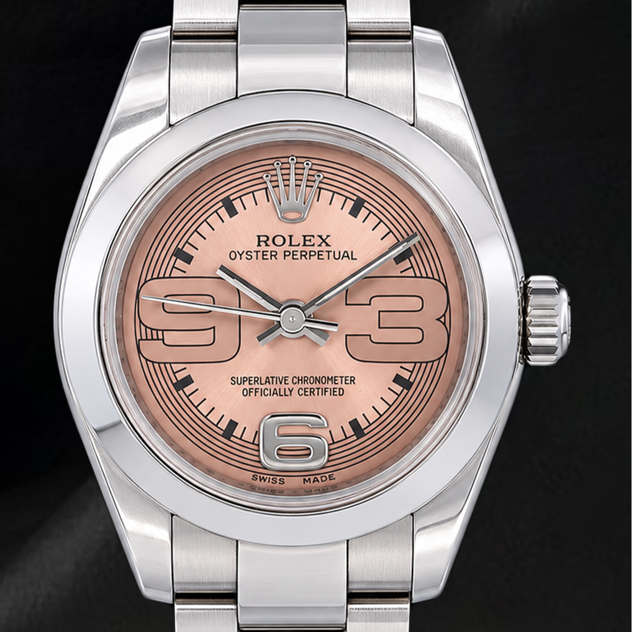 Rolex Oyster Perpetual 176200 26 mm Edelstahl Armbanduhr mit lachsfarbenem Zifferblatt und arabischen Ziffern