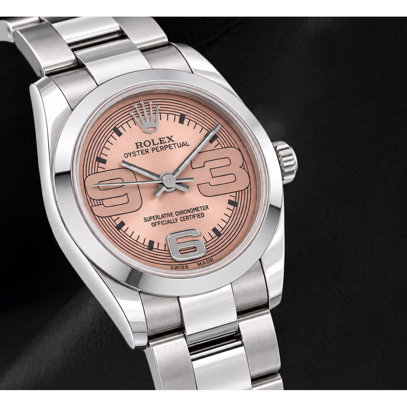 Rolex Oyster Perpetual 176200 26 mm Edelstahl Armbanduhr mit lachsfarbenem Zifferblatt und arabischen Ziffern
