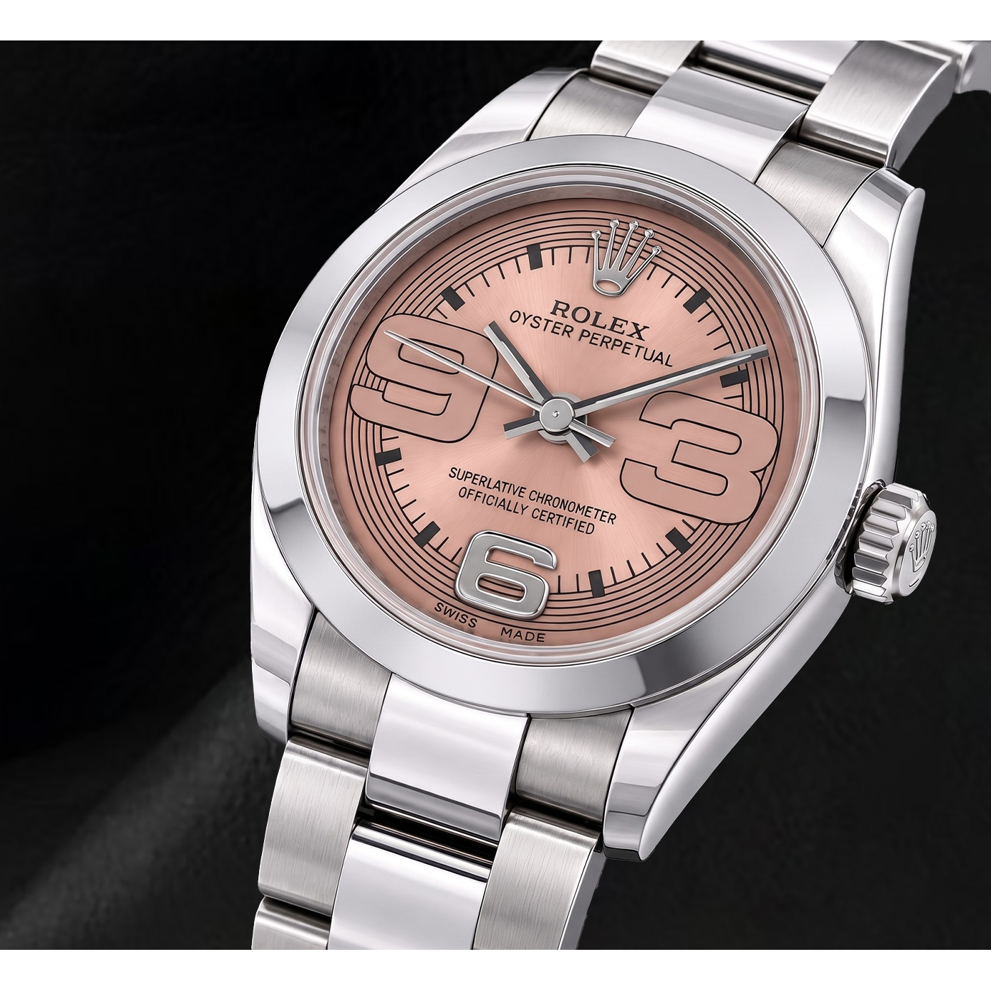 Rolex Oyster Perpetual 176200 26 mm Edelstahl Armbanduhr mit lachsfarbenem Zifferblatt und arabischen Ziffern
