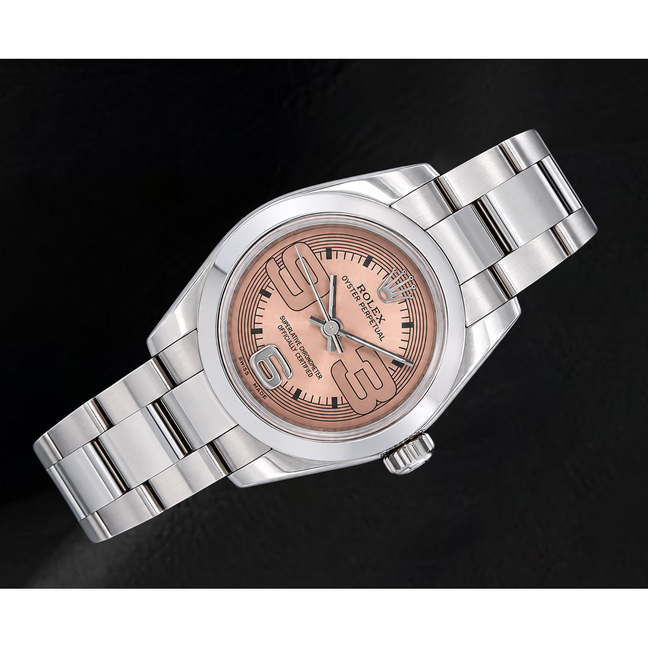 Rolex Oyster Perpetual 176200 26 mm Edelstahl Armbanduhr mit lachsfarbenem Zifferblatt und arabischen Ziffern