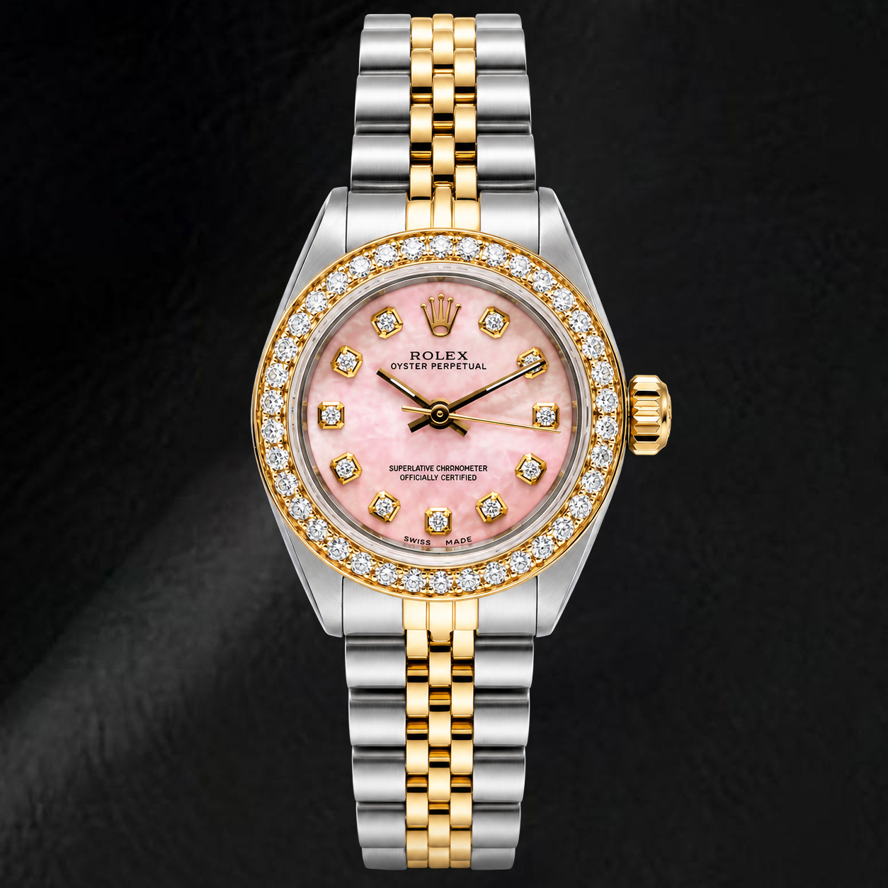 Rolex Oyster Perpetual 67193 26 mm Rosa Diamantzifferblatt Bicolor Jubilé-Armband