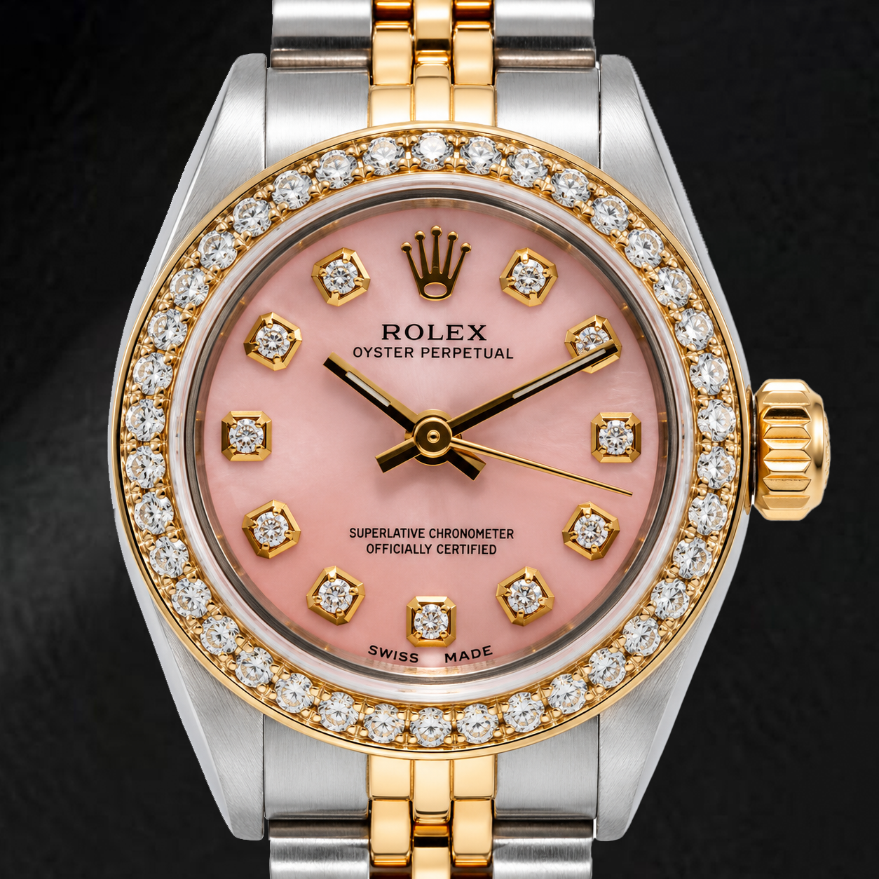 Rolex Oyster Perpetual 67193 26 mm Rosa Diamantzifferblatt Bicolor Jubilé-Armband