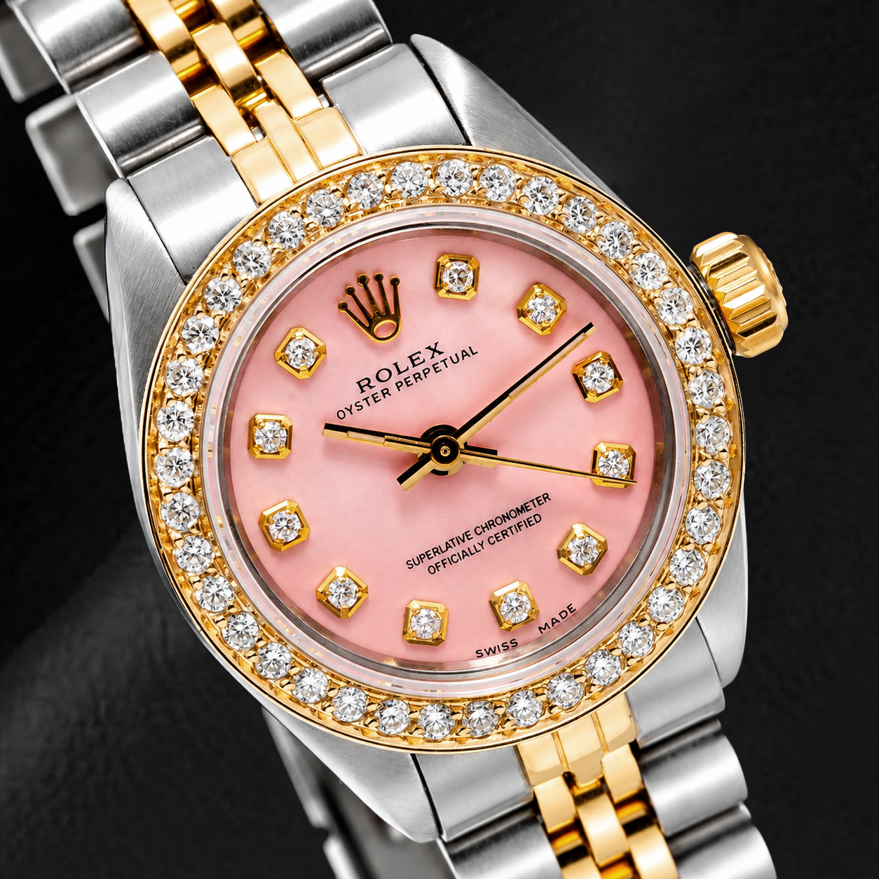 Rolex Oyster Perpetual 67193 26 mm Rosa Diamantzifferblatt Bicolor Jubilé-Armband