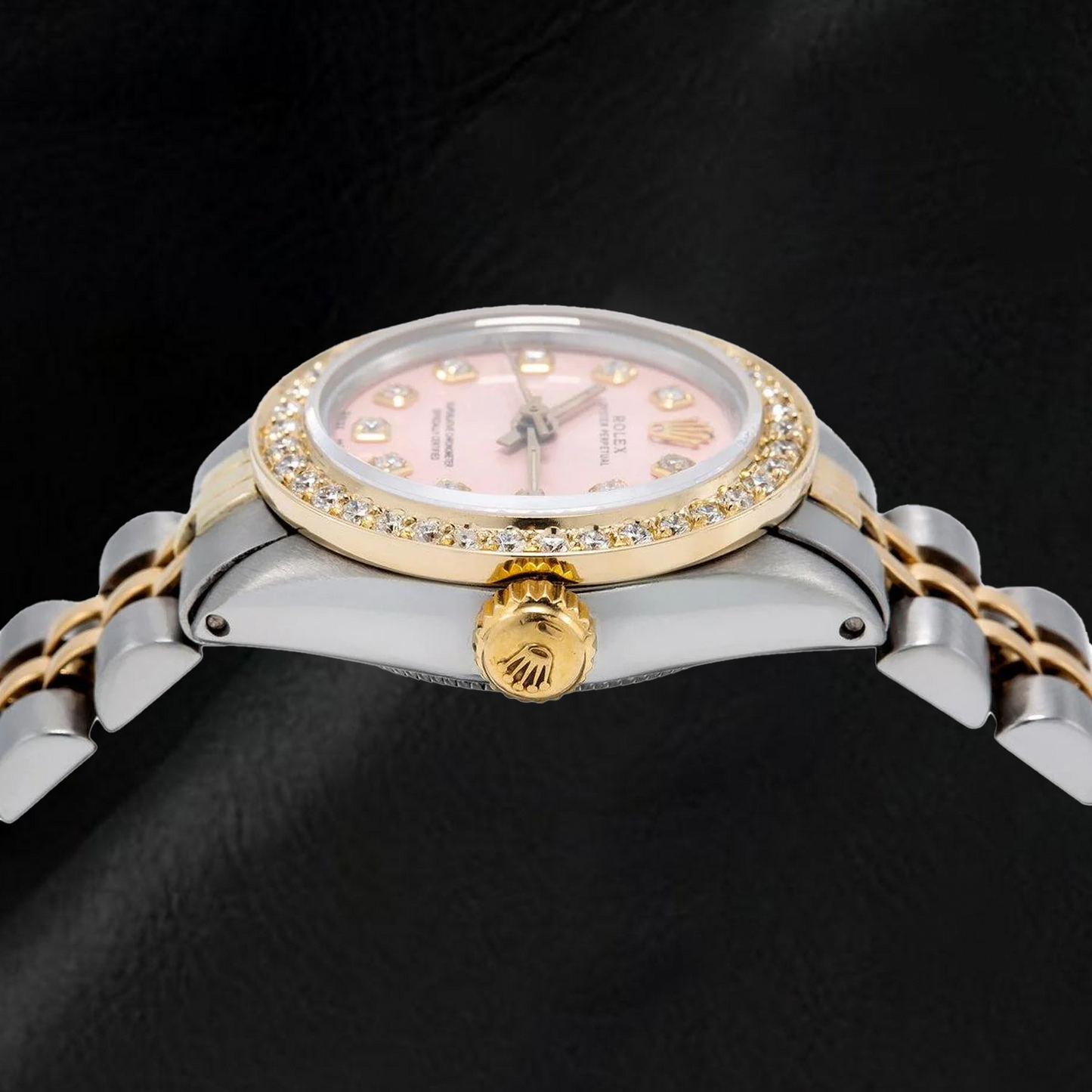 Rolex Oyster Perpetual 67193 26 mm Rosa Diamantzifferblatt Bicolor Jubilé-Armband