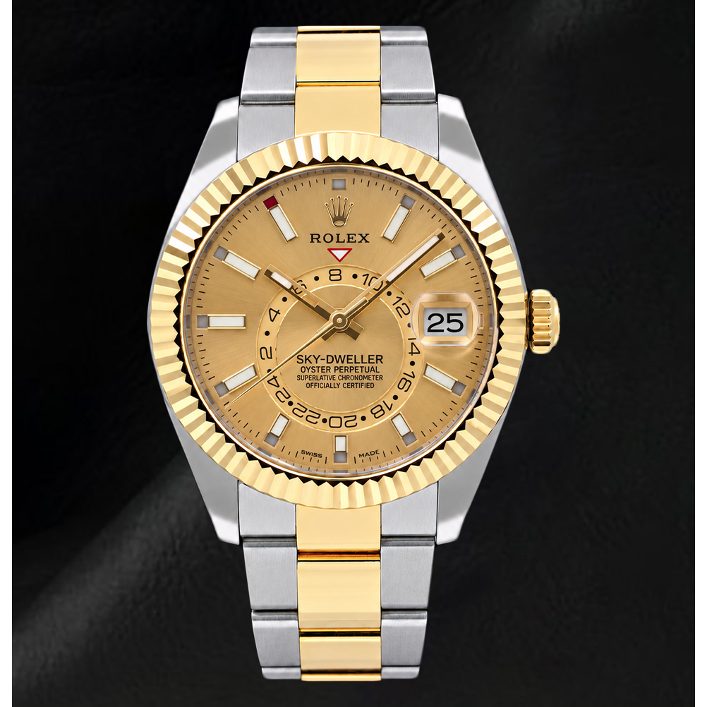 Rolex Sky-Dweller 326933 42 mm Bicolor-Uhr mit Champagner-Zifferblatt