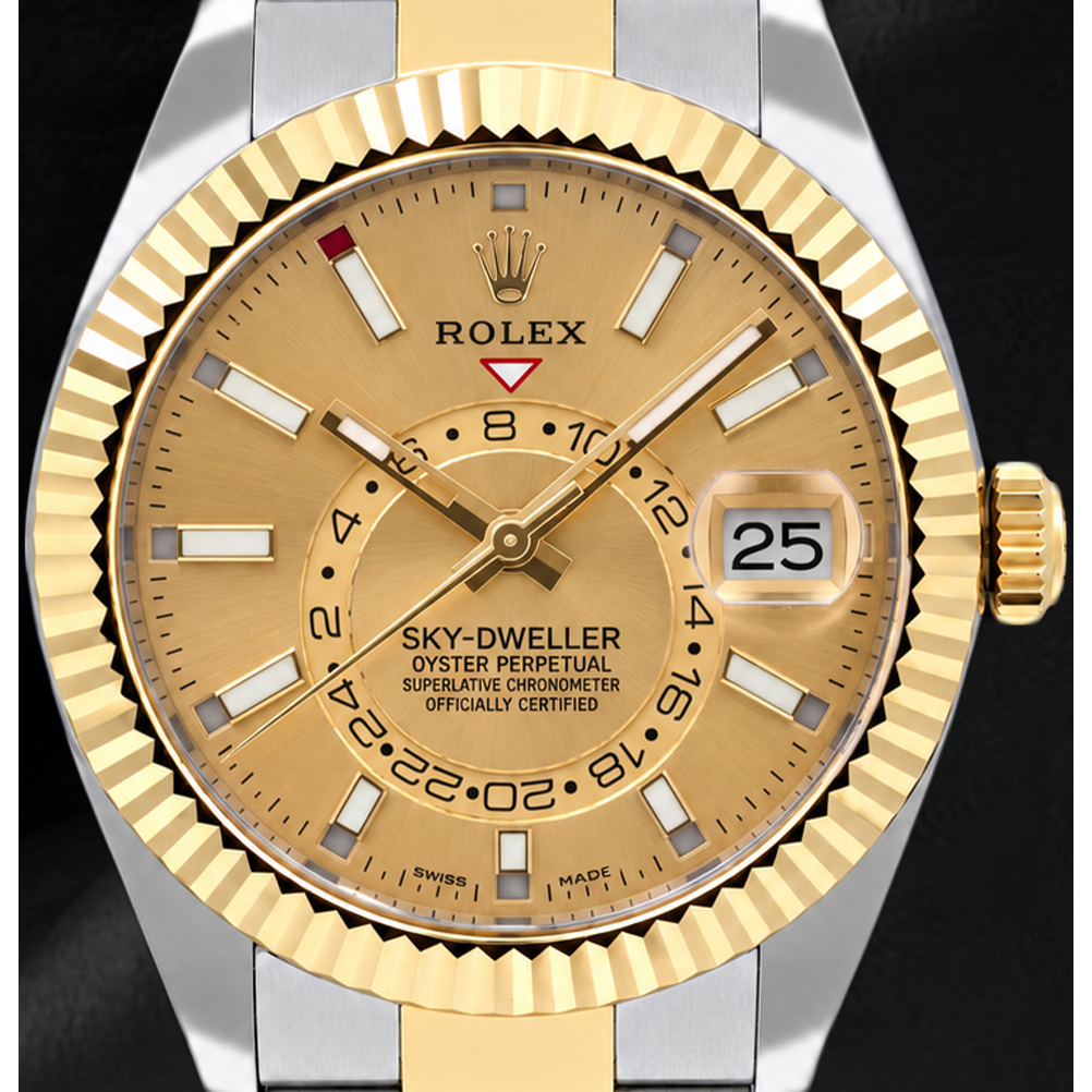 Rolex Sky-Dweller 326933 42 mm Bicolor-Uhr mit Champagner-Zifferblatt