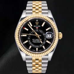 Rolex Sky-Dweller 326933 42 mm Bicolor-Uhr mit schwarzem Leuchtzifferblatt