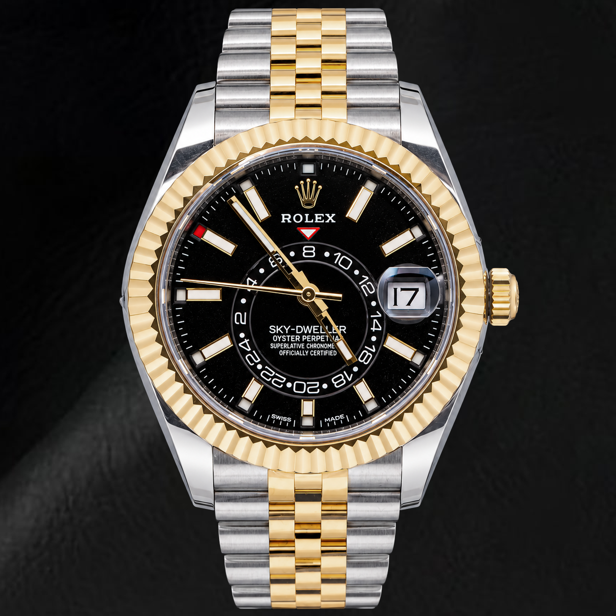 Rolex Sky-Dweller 326933 42 mm Bicolor-Uhr mit schwarzem Leuchtzifferblatt