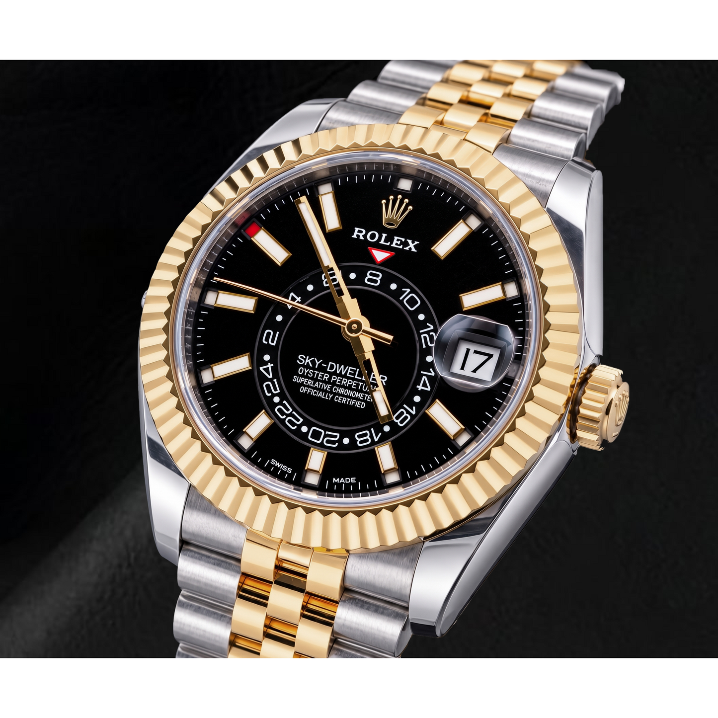 Rolex Sky-Dweller 326933 42 mm Bicolor-Uhr mit schwarzem Leuchtzifferblatt