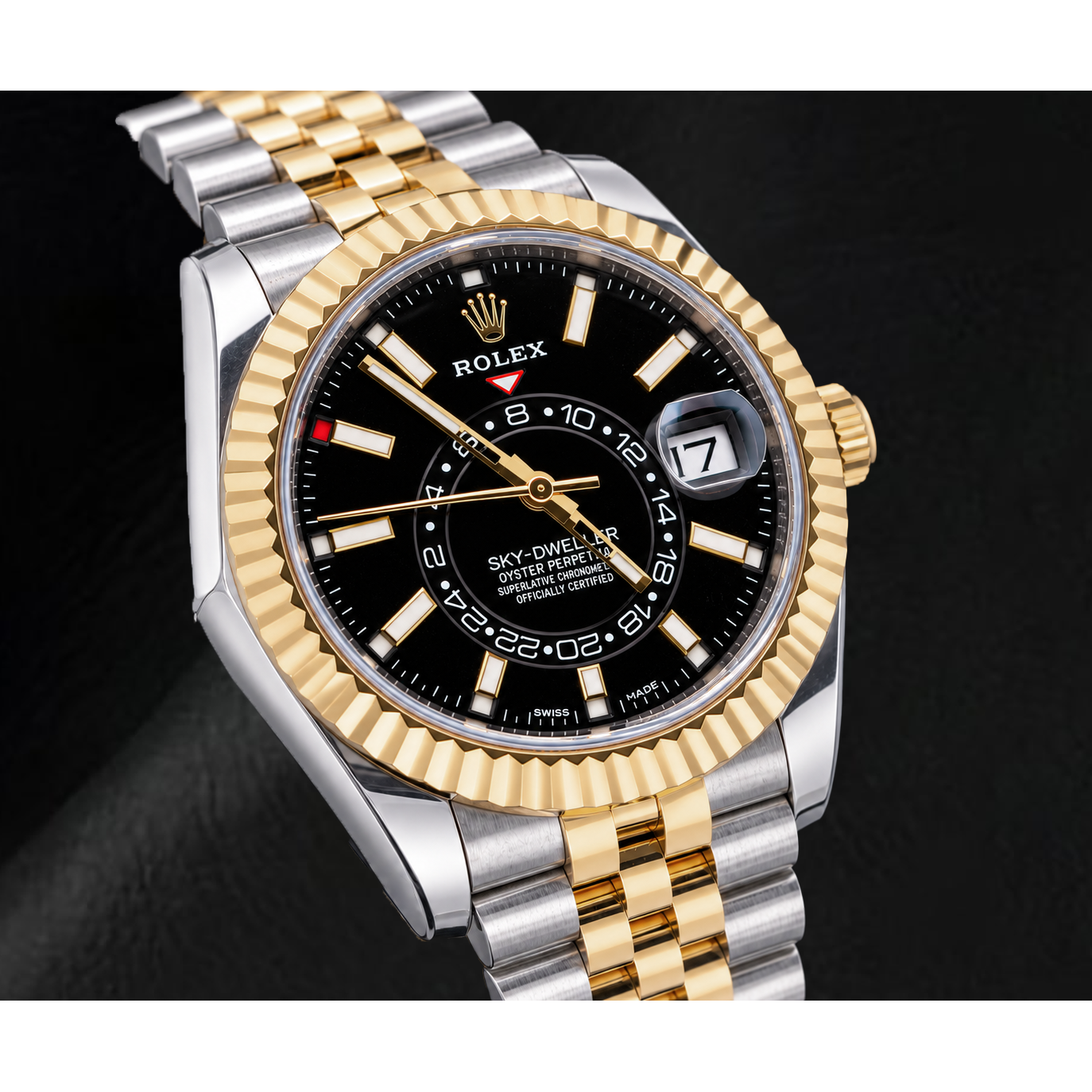 Rolex Sky-Dweller 326933 42 mm Bicolor-Uhr mit schwarzem Leuchtzifferblatt
