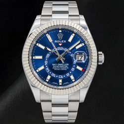 Rolex Sky-Dweller 326934 42 mm Uhr aus Edelstahl mit blauem Leuchtzifferblatt