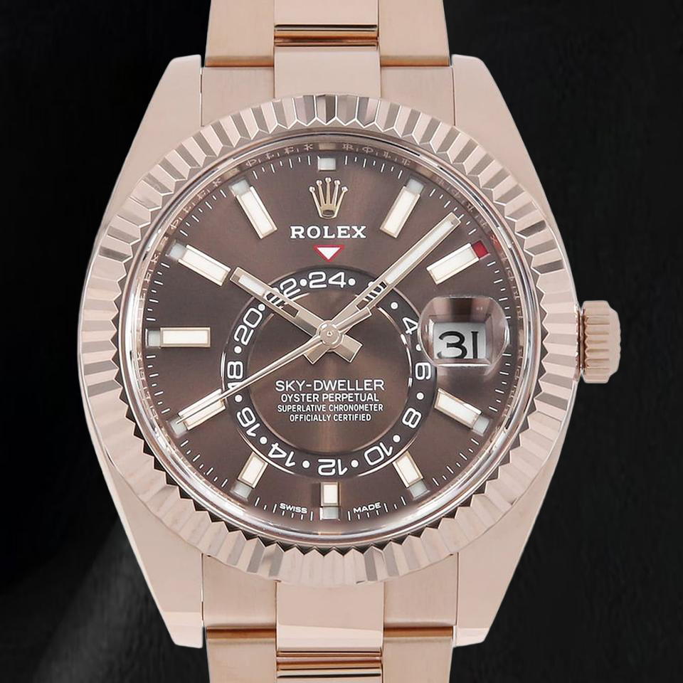 Rolex Sky-Dweller 326935 42 mm Uhr aus Roségold mit schokoladenbraunem Zifferblatt mit Stabindizes