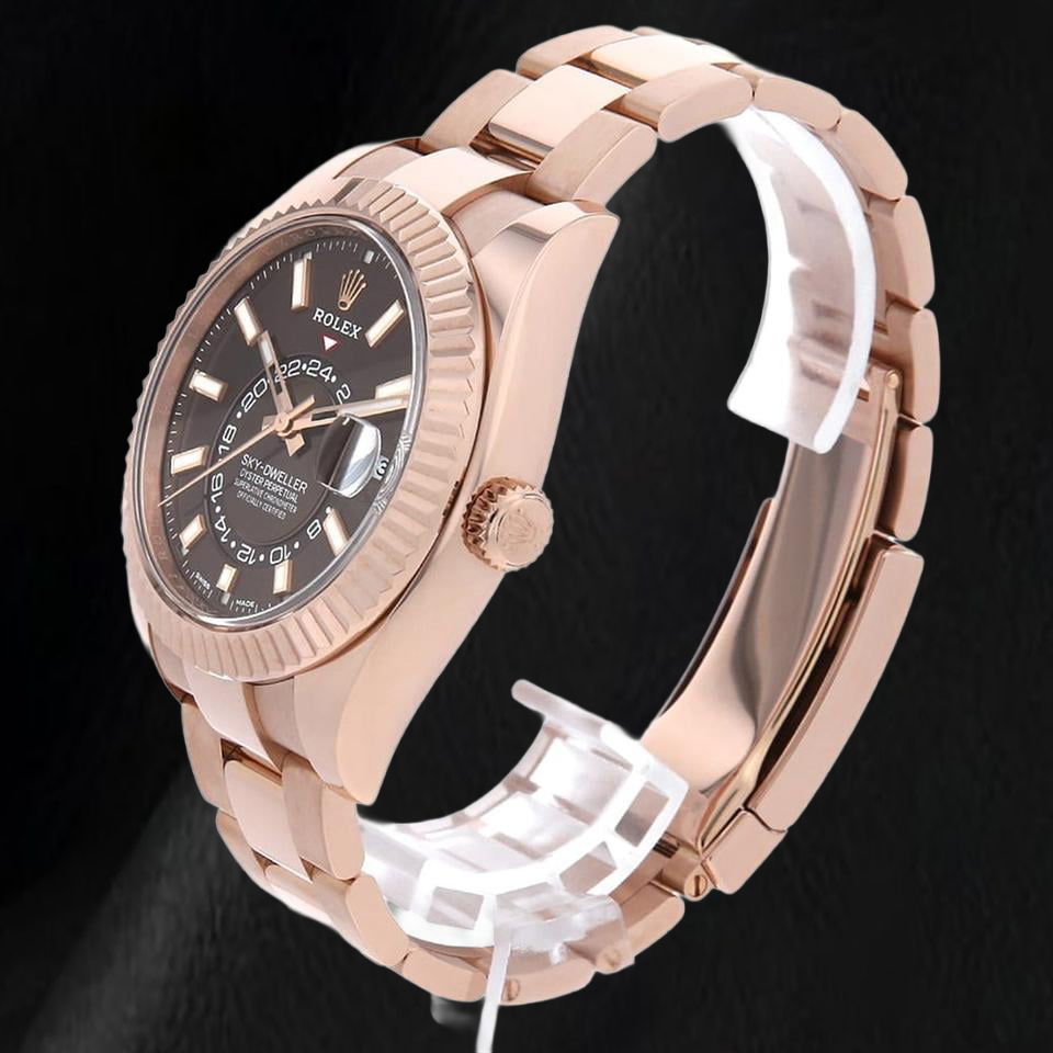 Rolex Sky-Dweller 326935 42 mm Uhr aus Roségold mit schokoladenbraunem Zifferblatt mit Stabindizes