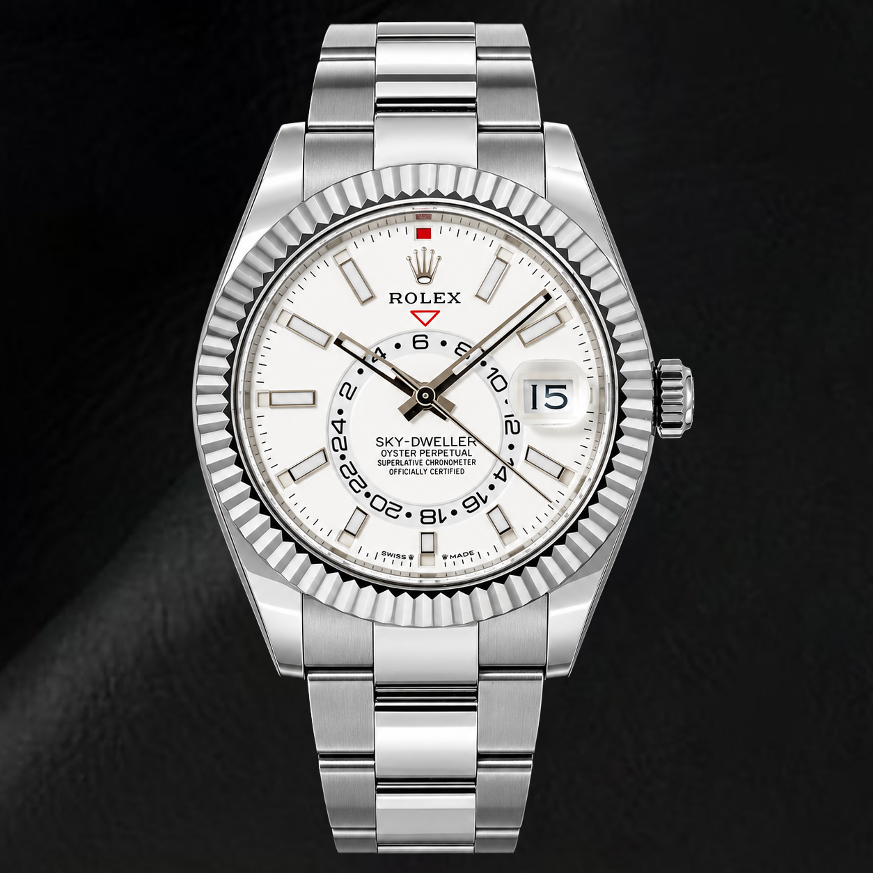 Rolex Sky-Dweller 336934 42 mm Edelstahluhr mit weißem Leuchtzifferblatt