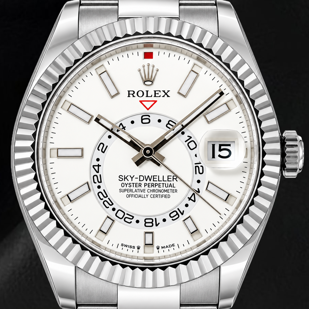 Rolex Sky-Dweller 336934 42 mm Edelstahluhr mit weißem Leuchtzifferblatt