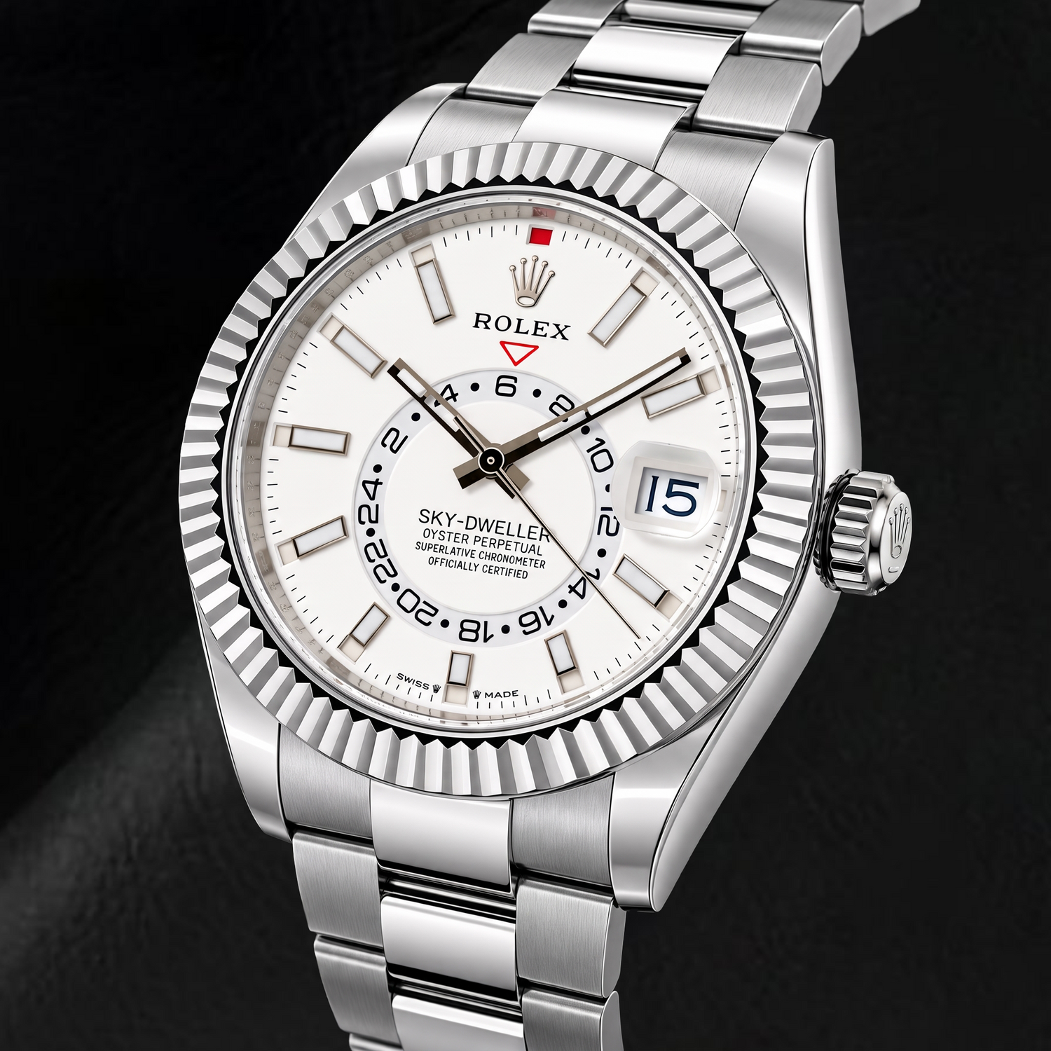 Rolex Sky-Dweller 336934 42 mm Edelstahluhr mit weißem Leuchtzifferblatt