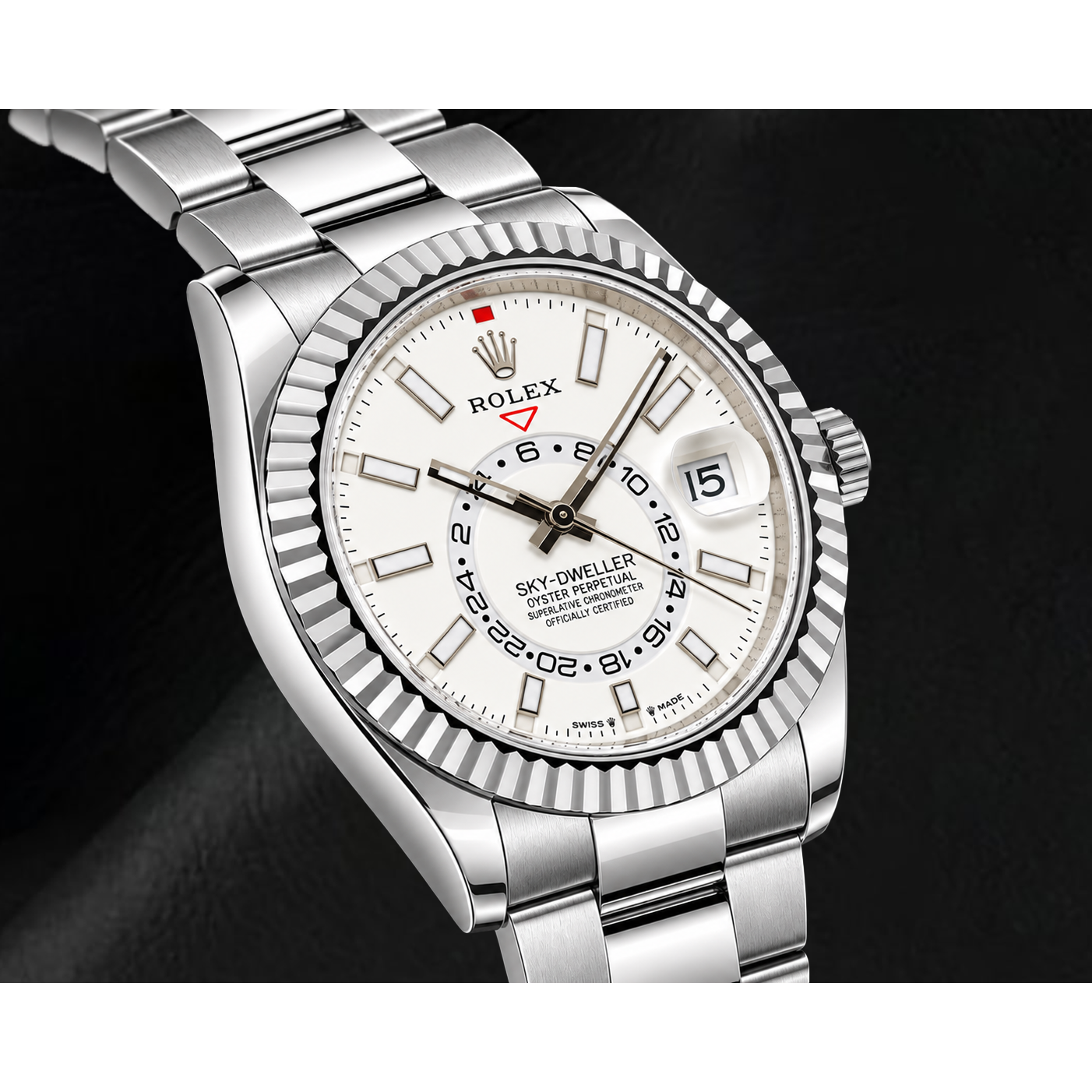 Rolex Sky-Dweller 336934 42 mm Edelstahluhr mit weißem Leuchtzifferblatt