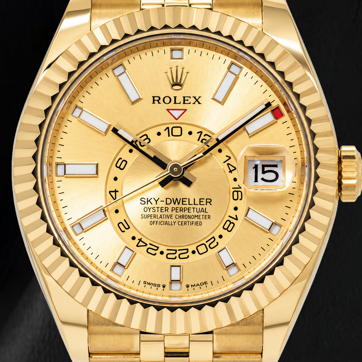 Rolex Sky-Dweller 336938 42 mm Gelbgold-Uhr mit Champagner-Zifferblatt