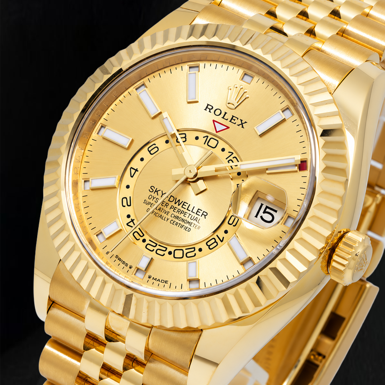 Rolex Sky-Dweller 336938 42 mm Gelbgold-Uhr mit Champagner-Zifferblatt
