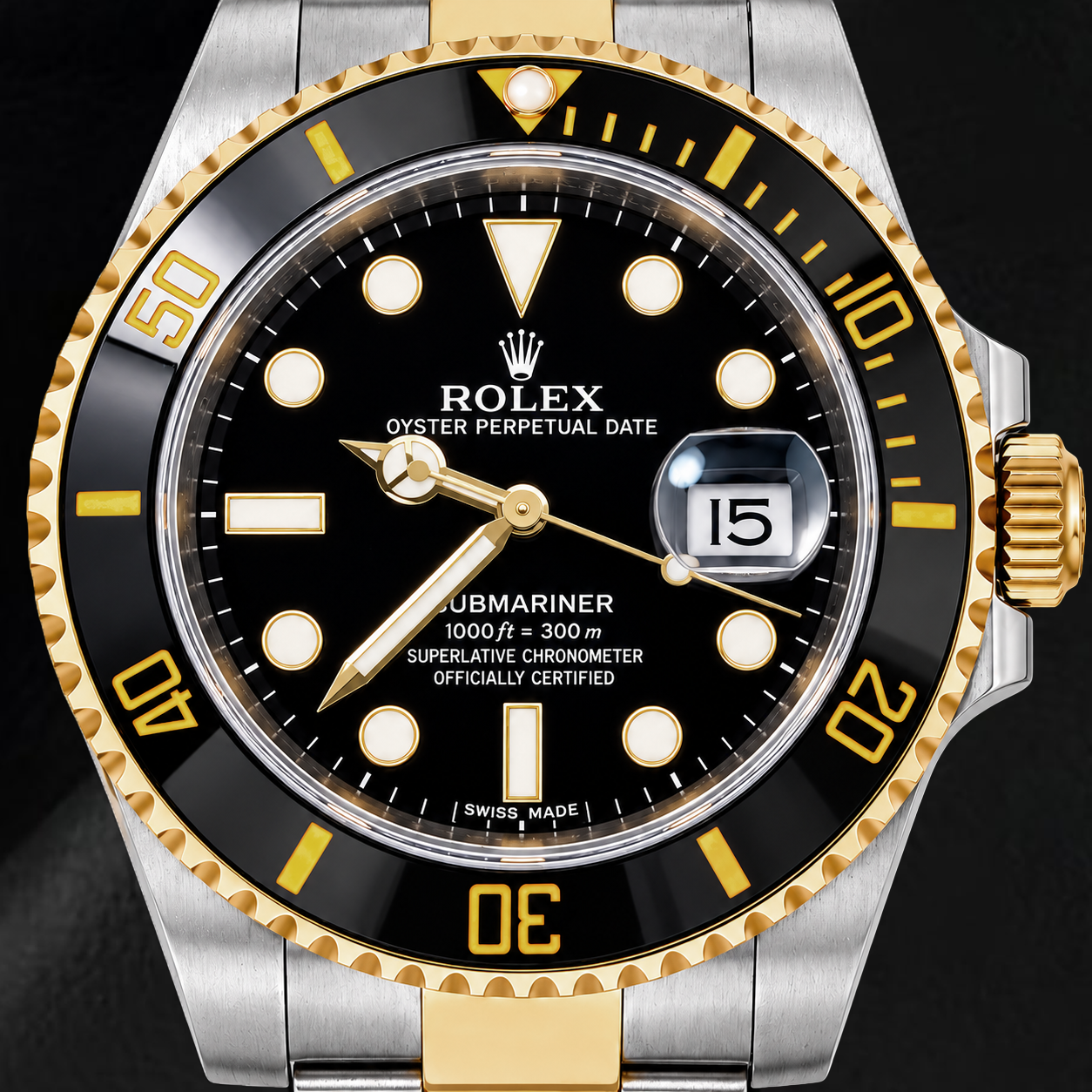 Rolex Submariner Date 116613LN 40 mm Bicolor-Uhr mit schwarzem Leuchtzifferblatt